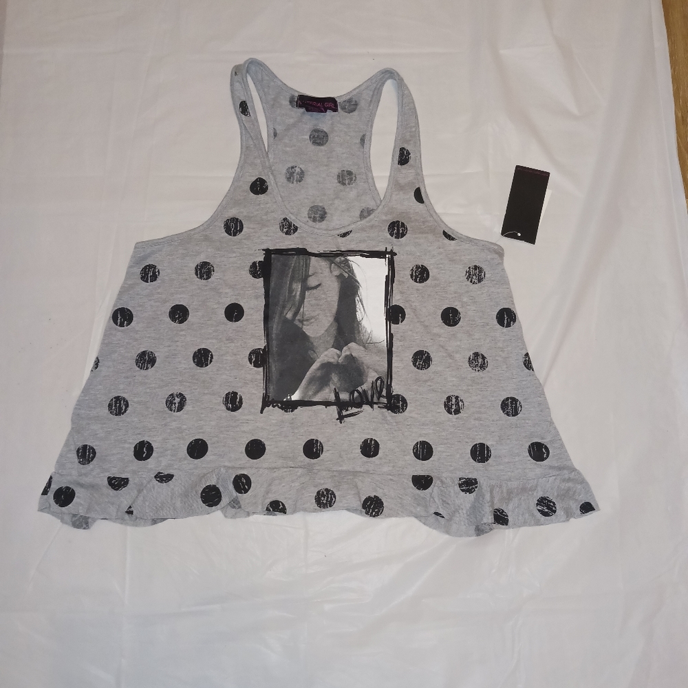 Material Girl Black and grey polka-dot crop halter top-Size L